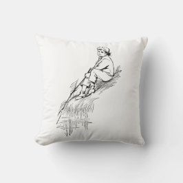 Monochrome kleine jongen Vist kindertijd Kussen