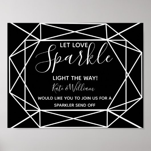 monochrome kristal geo sparkler stuurt bruiloft af poster (Voorkant)