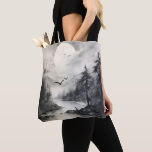 Monochrome Landschapsinktpainting Tote Bag