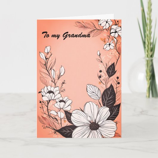 Monochrome lijnkunstkrans op koraalroze Moederdag Feestdagen Kaart (Voorkant)