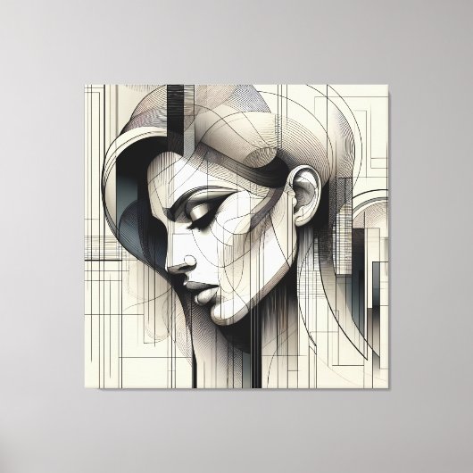 Monochrome Line Portrait Canvas Afdruk (Voorkant)