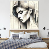 Monochrome Line Portrait Canvas Afdruk (Insitu (Slaapkamer))