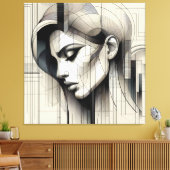 Monochrome Line Portrait Canvas Afdruk (Insitu (Woonkamer))