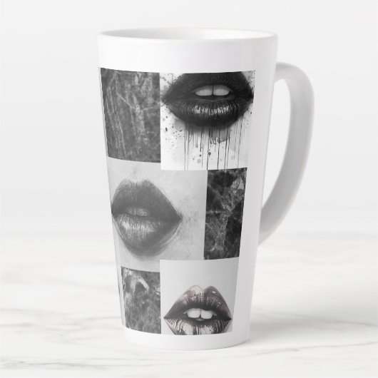 Monochrome Lips Latte Mug – Stylish Black & White  Latte Mok (Rechterhoek)