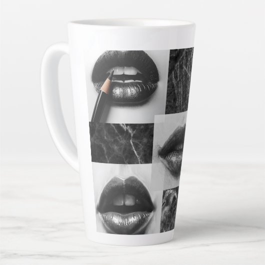 Monochrome Lips Latte Mug – Stylish Black & White  Latte Mok (Linkerhoek)