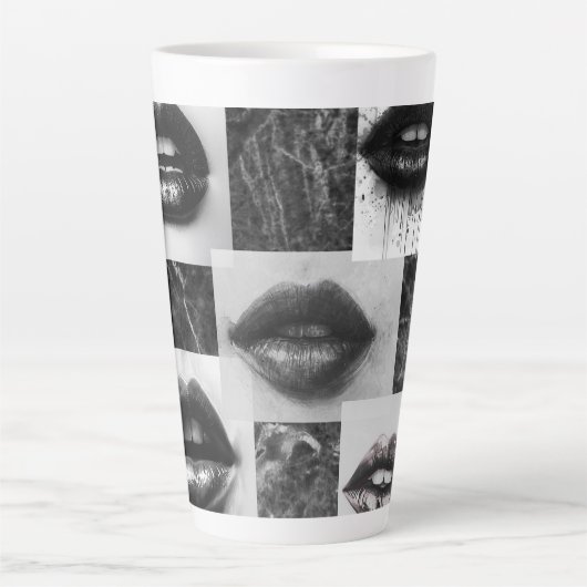 Monochrome Lips Latte Mug – Stylish Black & White Latte Mok (Voorkant)