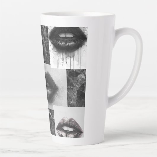 Monochrome Lips Latte Mug – Stylish Black & White Latte Mok (Rechts)