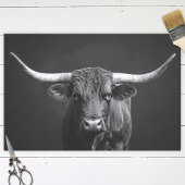 Monochrome Longhorn Steer Cattle Decoupage Tissuepapier