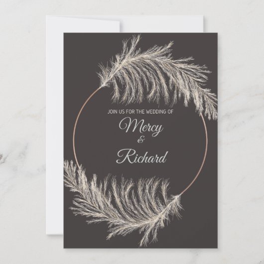 Monochrome Luxury Pampas Grass Boho Wedding Card (Voorkant)