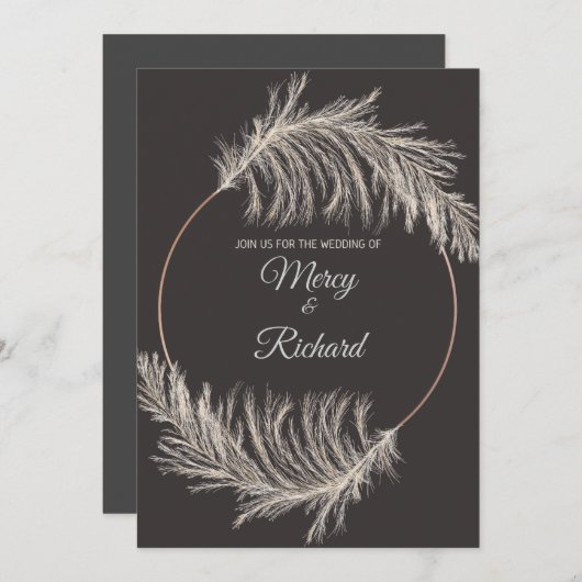 Monochrome Luxury Pampas Grass Boho Wedding Card (Voorkant / Achterkant)