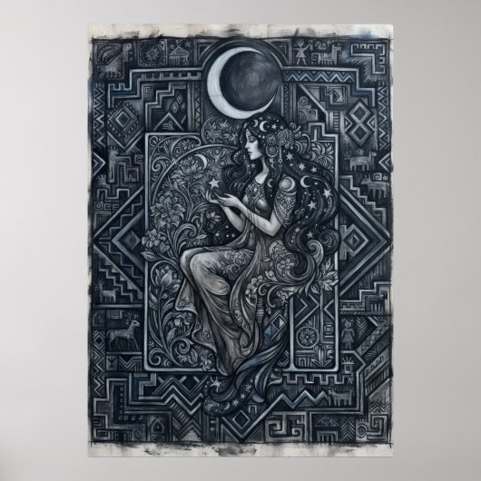 Monochrome Maan Vrouw Poster (Voorkant)