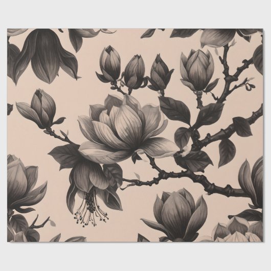  Monochrome Magnolia Gift Wrap Cadeaupapier (Vlak)