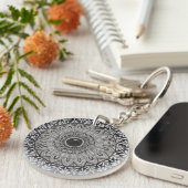 monochrome mandala-kunst op acrylen sleutelhanger (Voorkant Rechts)