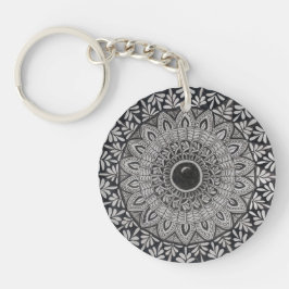 monochrome mandala-kunst op acrylen sleutelhanger
