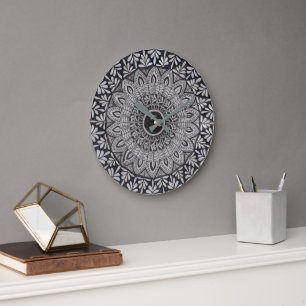 Monochrome mandala kunst wandklok
