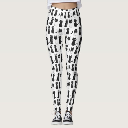Monochrome Meow Leggings - Black Cats (Voorkant)
