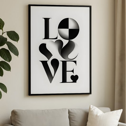 Monochrome Minimalist LOVE Typography Abstract Art Poster