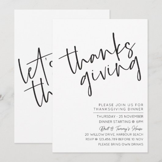 Monochrome minimalistische uitnodiging tot Thanksg (Voorkant / Achterkant)