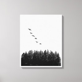 Monochrome minimalistische vliegganzen en pijnbome canvas afdruk