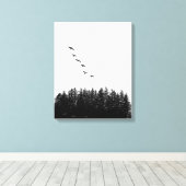 Monochrome minimalistische vliegganzen en pijnbome canvas afdruk (Insitu (Houten vloer))