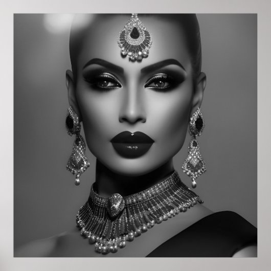 Monochrome Mode zwarte witte sieraden vrouw Poster (Voorkant)