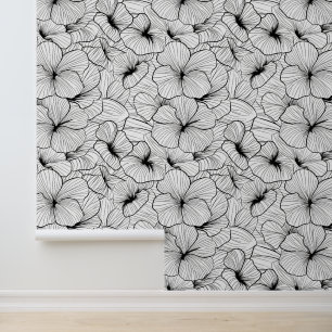 Monochrome moderne Abstracte bloemige esthetiek Behang