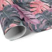 Monochrome Monstera: Waterverf Tropisch Patroon. Cadeaupapier (Rol Hoek)