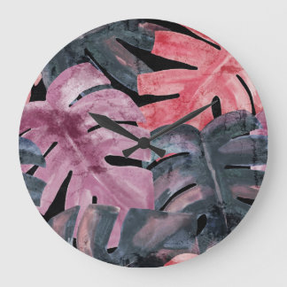 Monochrome Monstera: Waterverf Tropisch Patroon. Grote Klok
