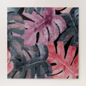 Monochrome Monstera: Waterverf Tropisch Patroon. Legpuzzel (Horizontaal)