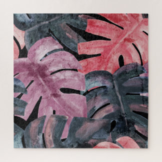 Monochrome Monstera: Waterverf Tropisch Patroon. Legpuzzel