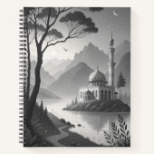Monochrome Mosque Landscape with Mountain Lake Vie Notitieboek (Voorkant)