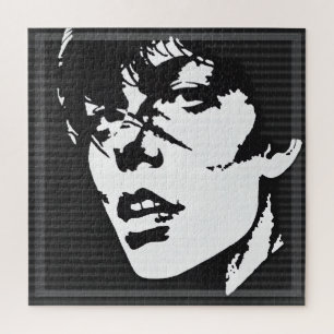 Monochrome mysterie: Abstract portret Legpuzzel