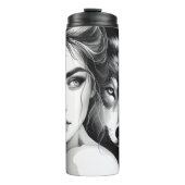 Monochrome mysterie: vrouw en wolf. thermosbeker (Voorkant)