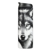 Monochrome mysterie: vrouw en wolf. thermosbeker (Geroteerd rechts)