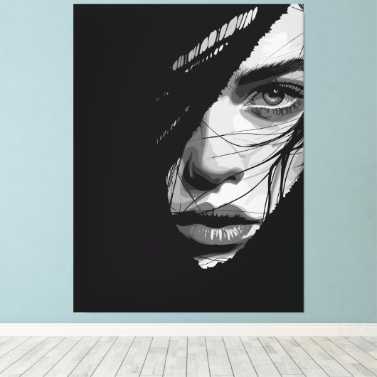 Monochrome mysterieuze portretkunst canvas afdruk (Insitu (Houten vloer))