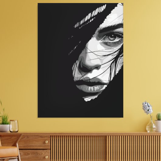 Monochrome mysterieuze portretkunst canvas afdruk (Insitu (Woonkamer))