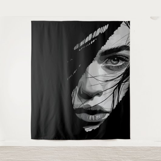 Monochrome mysterieuze portretkunst wandkleed (Voorkant)