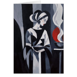 Monochrome Mystieke Vrouw Art Deco Wenskaart