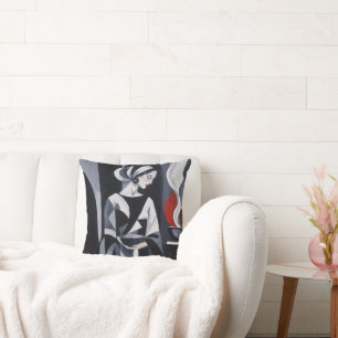 Monochrome Mystieke Vrouw Art Deco Worp Kussen