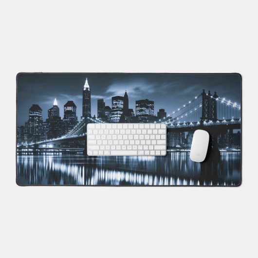 Monochrome New York Skyline Nightscape Bureaumat (Keyboard & Muis)
