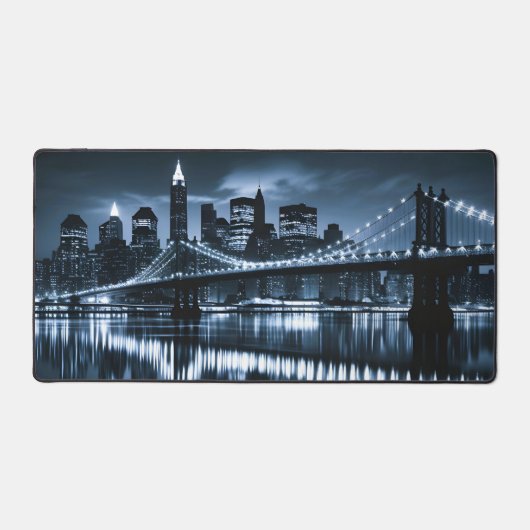 Monochrome New York Skyline Nightscape Bureaumat (Voorkant)