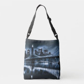 Monochrome New York Skyline Nightscape Crossbody Tas (Achterkant)