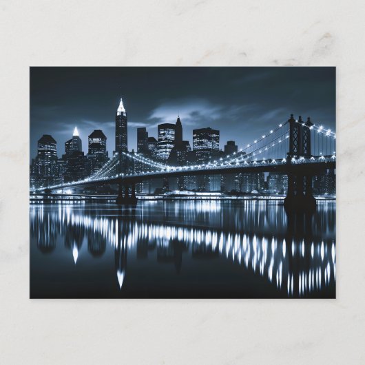 Monochrome New York Skyline Nightscape Feestdagenkaart (Voorkant)