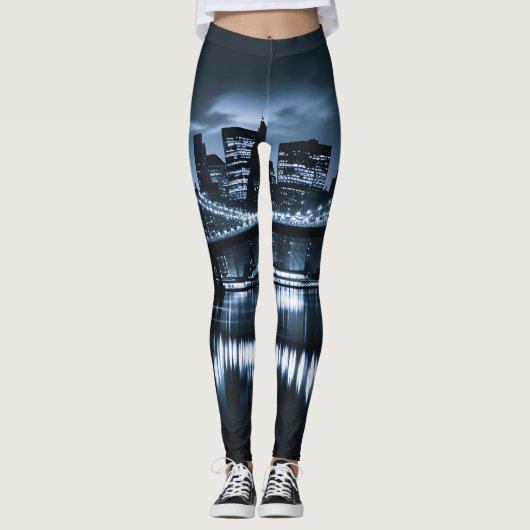 Monochrome New York Skyline Nightscape Leggings (Voorkant)