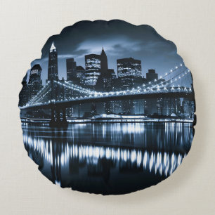 Monochrome New York Skyline Nightscape Rond Kussen