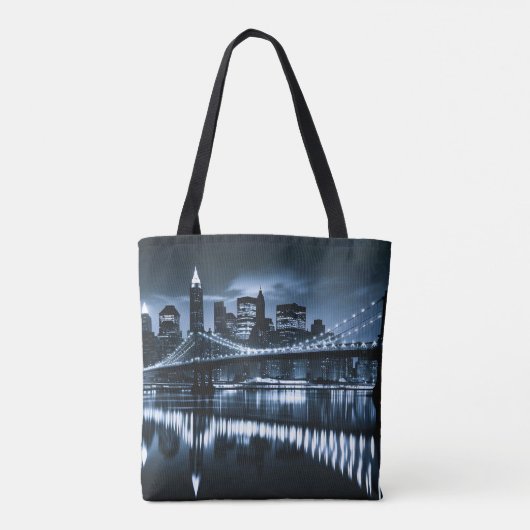 Monochrome New York Skyline Nightscape Tote Bag (Achterkant)
