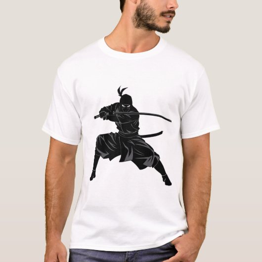 Monochrome Ninja Samurai Silhouet T-shirt (Voorkant)