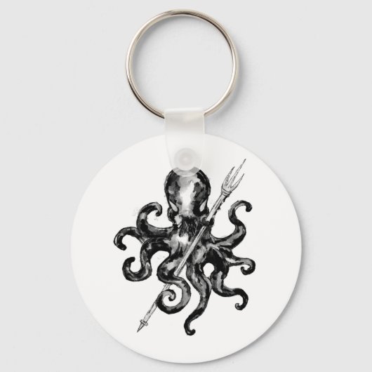 Monochrome octopus met trident sleutelhanger (Voorkant)