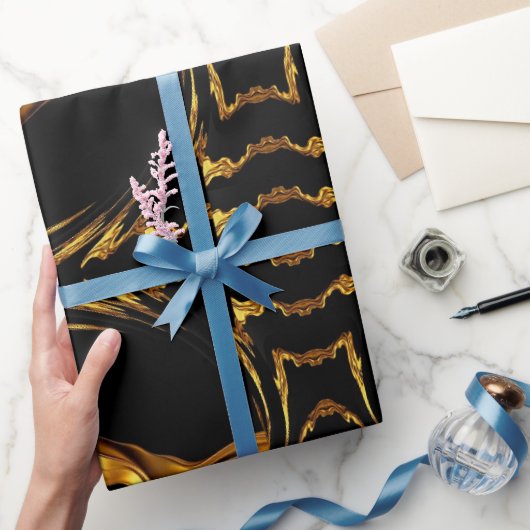 Monochrome Opulence: Liquid Gold Black Designer Cadeaupapier (Geschenken)