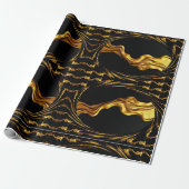 Monochrome Opulence: Liquid Gold Black Designer Cadeaupapier (Uitgerold)